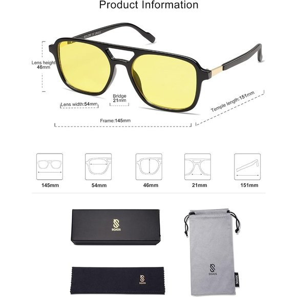 Women Black Yellow Grading Square Oversized Retro Polarized Sunglasses - Picture 5 of 5